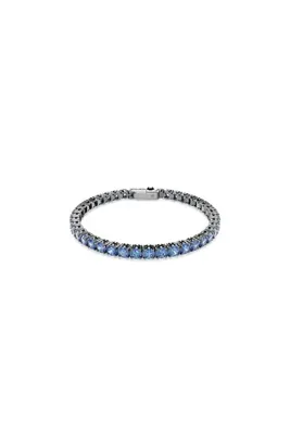 Swarovski Matrix Tennis bileklik, Yuvarlak kesim, Mavi, Rutenyum kaplama