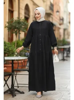 Neva Style Düğmeli Antrasit Tesettür Kot Elbise 19143ANT