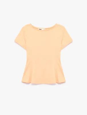 Koton Pamuklu Bisiklet Yaka Kısa Kollu Peplum Tişört
