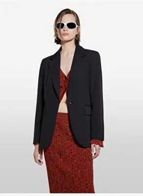 Sisley Kadın Siyah Streç Viskozlu Tek Düğmeli Regular Fit Blazer Ceket