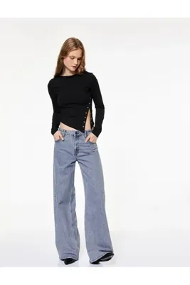 Koton Kayık Yaka Uzun Kollu Troklu Slim Fit Asimetrik Tişört