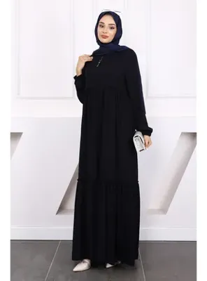 İmajButik Lacivert Kol Lastikli Fırfırlı Ferace
