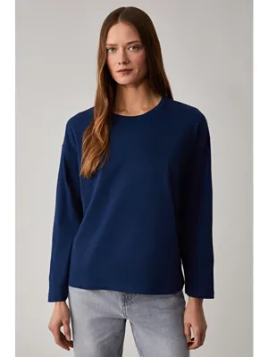 Grimelange BASIL Kadını Oversize %100 Organik Pamuk Örme Uzun Kol LACİVERT T-Shirt