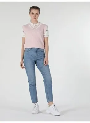 Colins Regular Fit V Yaka  Kadın Pembe Kazak Cl1057397