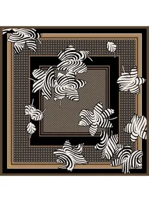 19v69 ITALIA Çiçekli Desen İtalyan Şifon Seri Eşarp Askısı ile Birlikte 90x90 cm Siyah Kahverengi