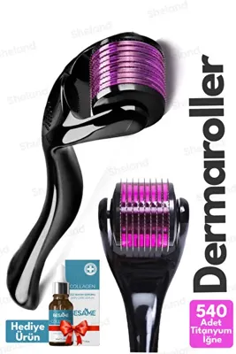 Sheland Dermaroller 0,50 mm 540 Titanyum İğneli Kolajen Serum Hediyeli Cilt Yenileyici Set