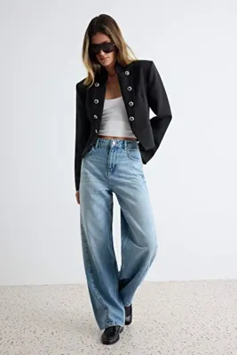 TRENDYOLMİLLA Mavi %100 Pamuk Dikiş Detaylı Normal Bel Barrel Jeans TWOAW27JE00069