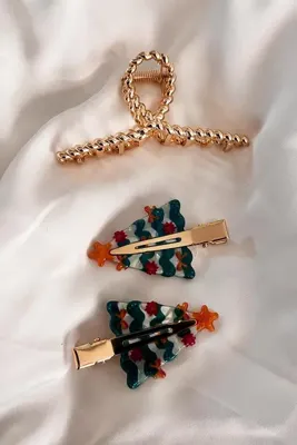 New Obsessions Yılbaşı Figürleri Desenli İz Bırakmayan Pens ve Altın Rengi Midi Boy Mandal Toka Seti 3'lü Paket