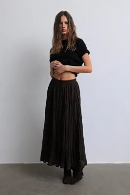 Suud Collection Acı Kahve Donette Piliseli Etek