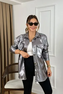 DISHI FASHİON Çift Cepli Varaklı Gömlek