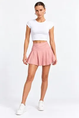 Cherry Lane Shortlu Sandy Pembe Beyaz Mini Etek