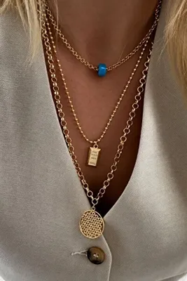 Trendy Butik Nostalji Boncuklu, Külçe Figür ve Yaşam Çiçeği Model Üçlü Kolye Kombini