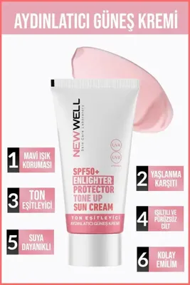 New Well Ton Eşitleyici Yüksek Koruma Etkili Spf50+ Aydınlatıcı Pembe Yüz Güneş Kremi 50ml