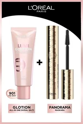 L'Oréal Paris Hacim Verici L'oreal Paris Panorama Maskara & Glotion 901 Makyaj Seti Siyah Renk Doğal Işıltı