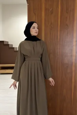 fayaboutique.com Koyu Vizon Bel Detaylı Alize Elbise