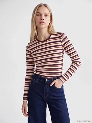 LCW Vision Bisiklet Yaka Çizgili Kadın Body
