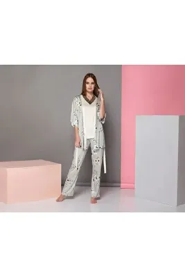 Sevim Kadın Çiçekli Pijama Takım 3'Lü