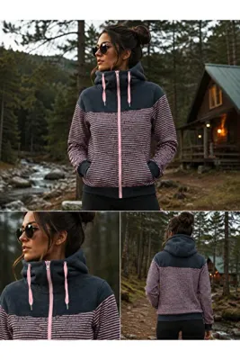 ERLINE Kadın 3 İplik Şardonlu Kapşonlu Fermuarlı Ceket