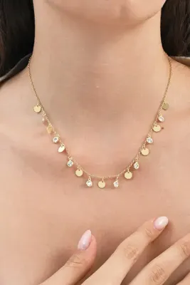 Söğütlü Silver 925 ayar gümüş altın yaldızlı zirkon taşlı gümüş pullu kolye SGTL13097GOLD