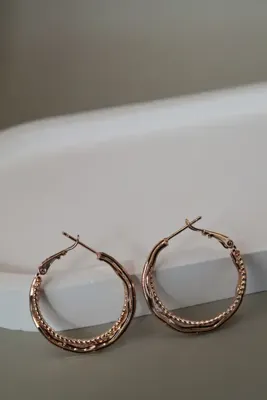 Luvix Design Çift Dokulu Xuping Halka Küpe - Rose Gold Renk