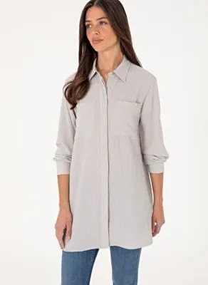 U.S. Polo Assn. Kadın Açık Gri Uzun Kollu Tunik Gömlek 50307672-VR001