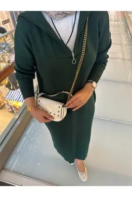 ASEZ BUTİK Enzo Premium İplik Serisi Fermuarlı Uzun Triko Elbise