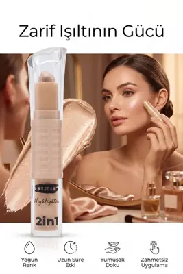 MUJGAN Çift Uçlu Likit Ve Stik Aydınlatıcı 2-in-1 Highlighter No:2