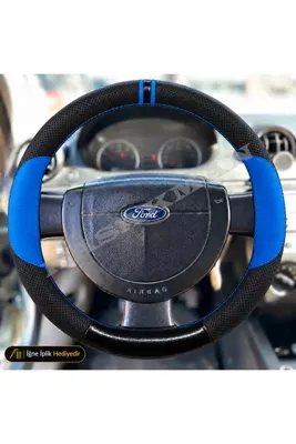 HasAkman Ford Fiesta Dikme Direksiyon Kılıfı Delikli Deri Parlak Siyah Taba Detay Çift Yüzük ve Dikiş Comfort-Trend-Collection-Titanium 2006-2008