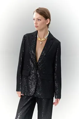 Roman Tek Düğmeli Erkek Yaka Blazer Ceket Siyah K2516041_001