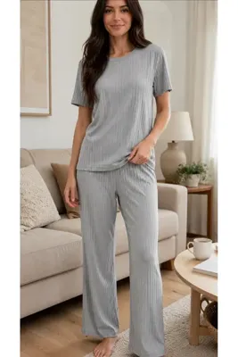 BESQAA FASHION Siyah Fitilli Pijama Takımı