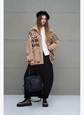 VDR Bej Siyah Desenli Oversize Ceket 18115