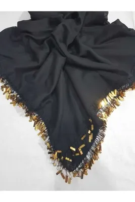 Cenk Tığ Oyası Gold Pullu Siyah Cenk Yazma 4 Kenar İşlemeli
