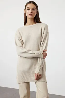 Trendyol Modest Taş İnci Detaylı Bisiklet Yaka Triko Kazak TCTAW25AK00007