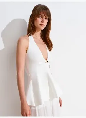 Dilvin 10787 Halter Yaka Peplum Triko Bluz