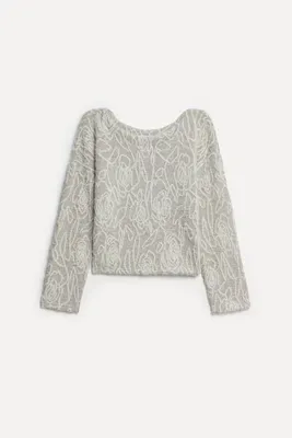 Mudo Kadın Ekru Jakarlı Loose Fit Bisiklet Yaka Kazak