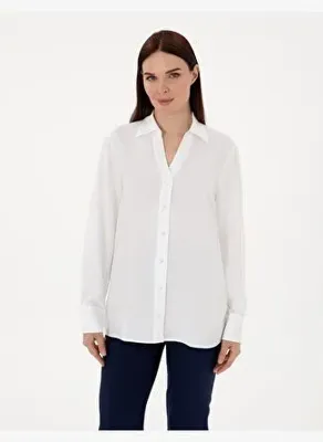 Pierre Cardin Kadın Beyaz Comfort Fit Uzun Kollu Gömlek 50311566-VR013