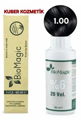 BioMagic 1.00 Siyah/organik Keratin Ve Arganlı Amonyaksız Saç Boyası 60 ml Ve Oksidan