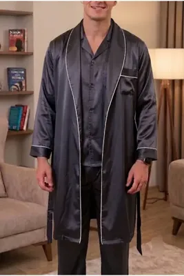 MOONTELLA Saten pijama takımı ve sabahlık FÜME