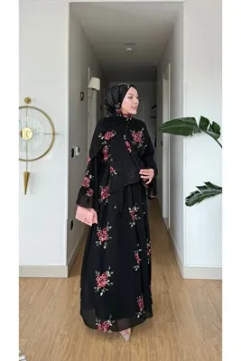 NİLNUR MODA Yeni Sezon Tuba Elbise Abaya Şal Hediyeli Çiçek Nakış Detaylı