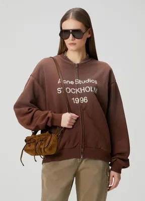 Acne Studios Kahverengi Fermuarlı Logolu Sweatshirt