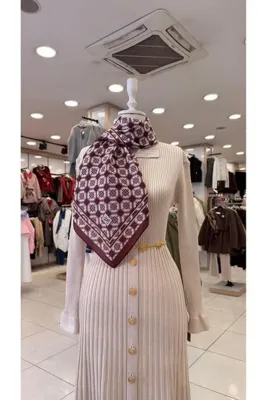 KUQOS Etnik Dama Desenli Eşarp Bordo