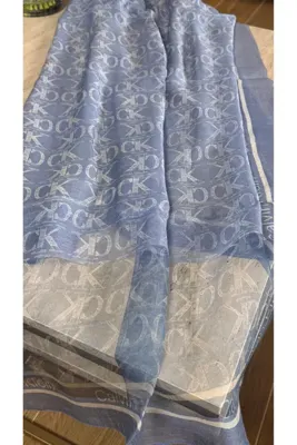 diorel Kadın Monogram Desenli Yün İpek Karışımlı Şal - Mavi
