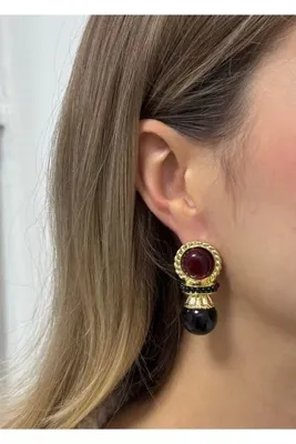 KİLİGİSTANBUL SİYAH&BORDO RETRO KÜPE