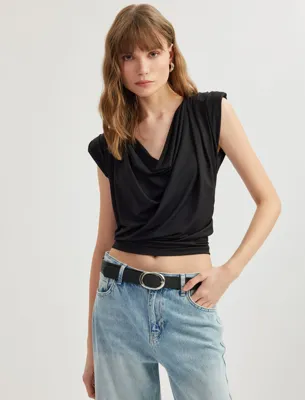 Koton Drape Detaylı Vatkalı Degaje Yaka Kolsuz Bluz