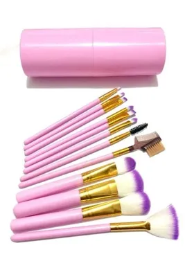 oldskoolbutik Pink Makyaj Fırça Seti 12 Li Set Profesyonel