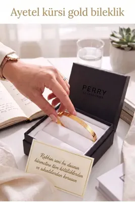 perry accessories Ayetel Kürsi Dualı 1 Adet Çift Kararmaz Çelik Bileklik Gold Ve Gümüş Ayetel Kürsi Bileklik