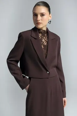 Sateen Mari Kısa Ceket - Kahve