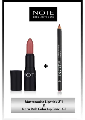Note Cosmetics Note Mattemoist Lipstick 311 Satin Cup & Ultra Rich Color Dudak Kalemi 03 Nude Mat Bitişli Ruj