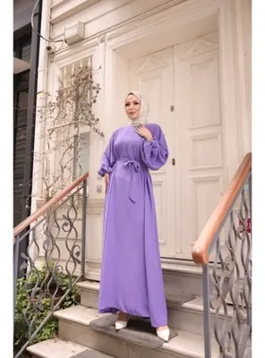 Kadeem Giyim Balon kol lastikli standart elbise -Lila