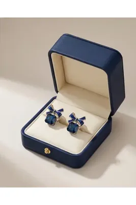 HOSBUTIK Mavi taşlı küçük boy klipsli küpe delik gerekmez